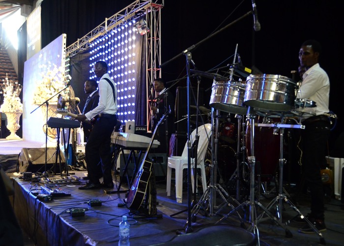 The band, mid-set